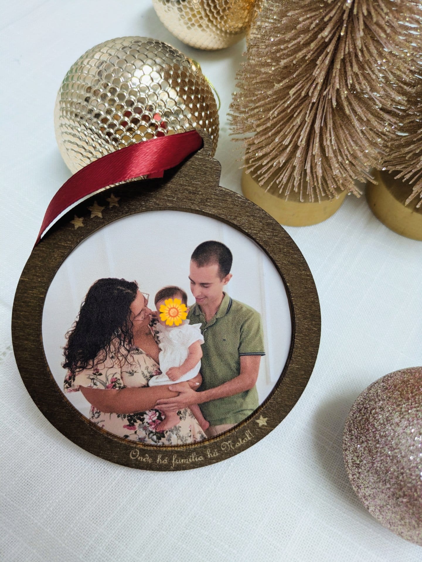 Bola de natal madeira família bola de natal madeira família