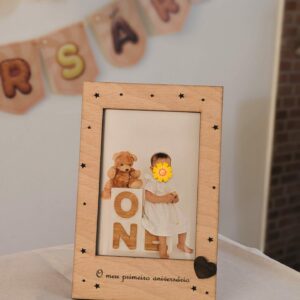 Aniversário Moldura retangular em madeira
